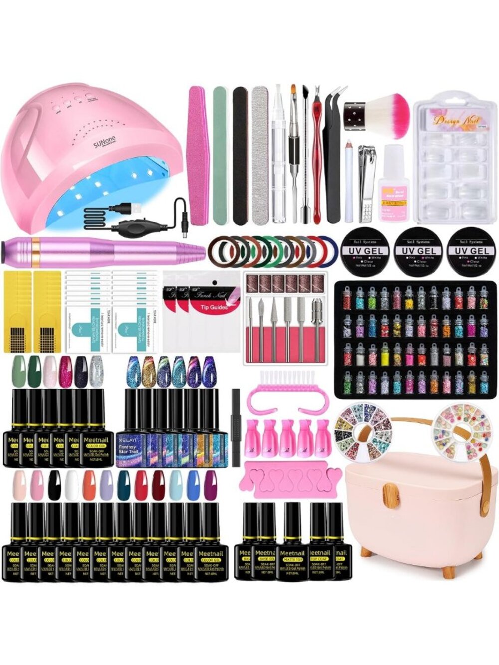 Nail Studio Kit for Beginners - 24 Colors Gel Polish Set with 6 Cat Eye, 48W UV